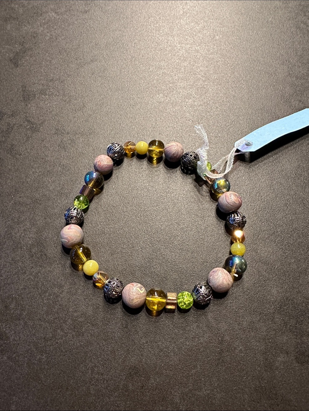 Mixed Bead Stretch Bracelet — Yellow, Green, Pink Accents
